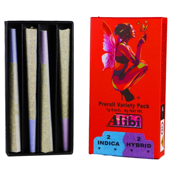 Alibi - Indica/Hybrid - Caramel Cream/Cherry Diesel 4 x 1 Gram Whole Flower Preroll Pack